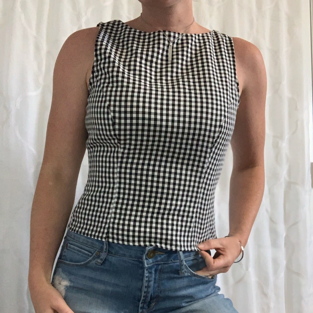 Vintage Gingham button back sleeveless top